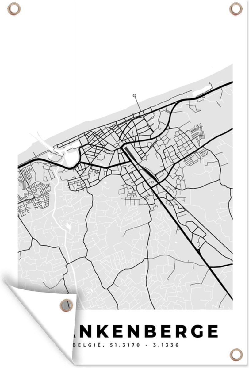 Tuinposters buiten Zwart Wit – België – Plattegrond – Stadskaart – Kaart – Blankenberge - 60x90 cm - Tuindoek