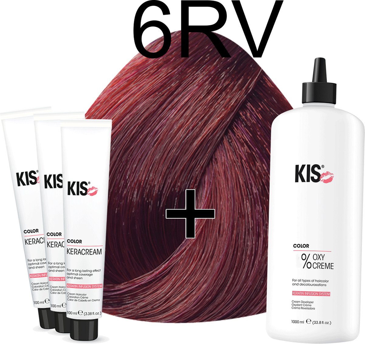 Haarverf set LARGE - 6RV Rood violet | KIS - (3 x haarverf & 1L watersofperoxide)