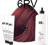 Kis KeraCream Color - 100ml - Haarverf Set - 6RV Rood violet | KIS - (3 x haarverf & 1L waterstofperoxide)