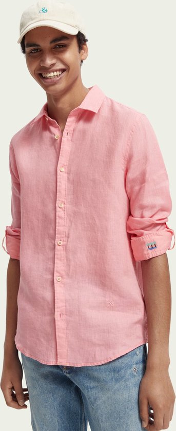 Scotch and Soda Linnen Overhemd Roze XXL Heren Regular fit bol