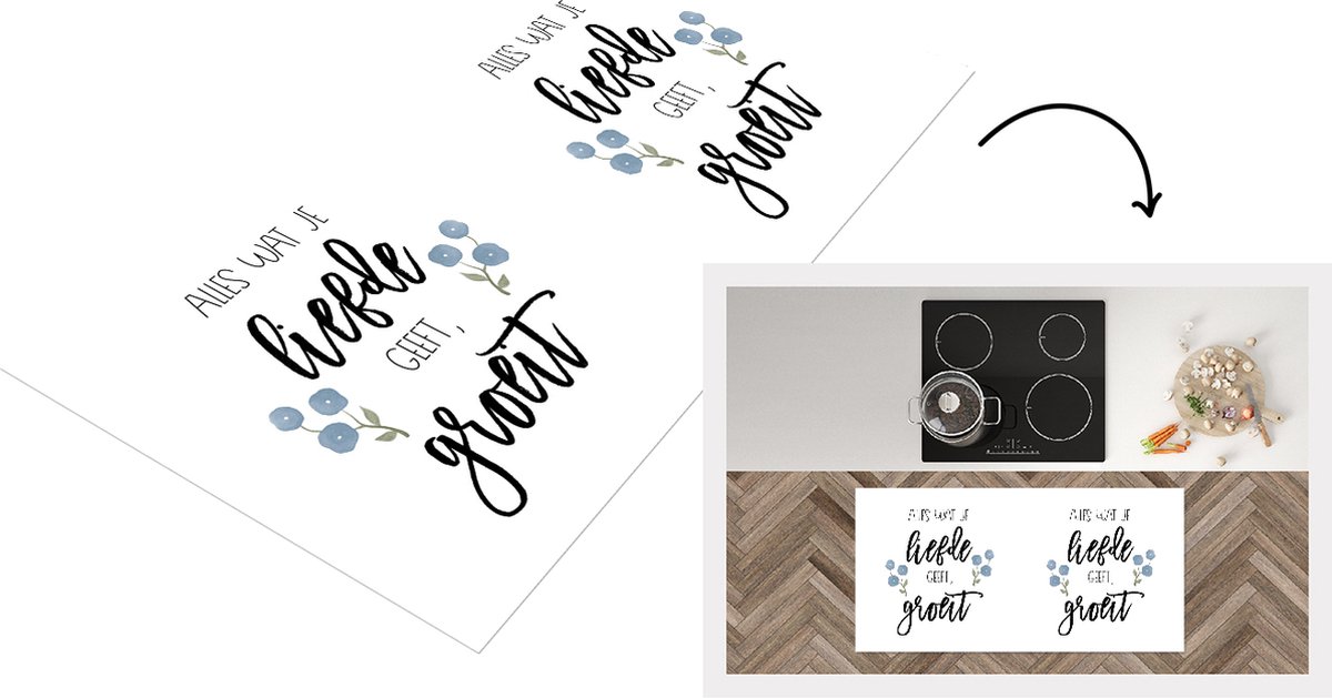 KitchenYeah Keukenloper - Loper keuken - Alles wat je liefde geeft, groeit - Quotes - Spreuken - 120x60 cm - Keukenloper vinyl Multicolor