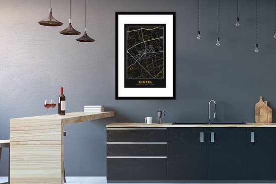 Cadre photo avec affiche - Gistel - Carte - Carte - Or - Plan de la ville - 60x90 cm - Cadre pour affiche