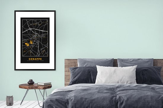 Fotolijst incl. Poster - Genappe - Plattegrond - Goud - Kaart - Stadskaart - 80x120 cm - Posterlijst