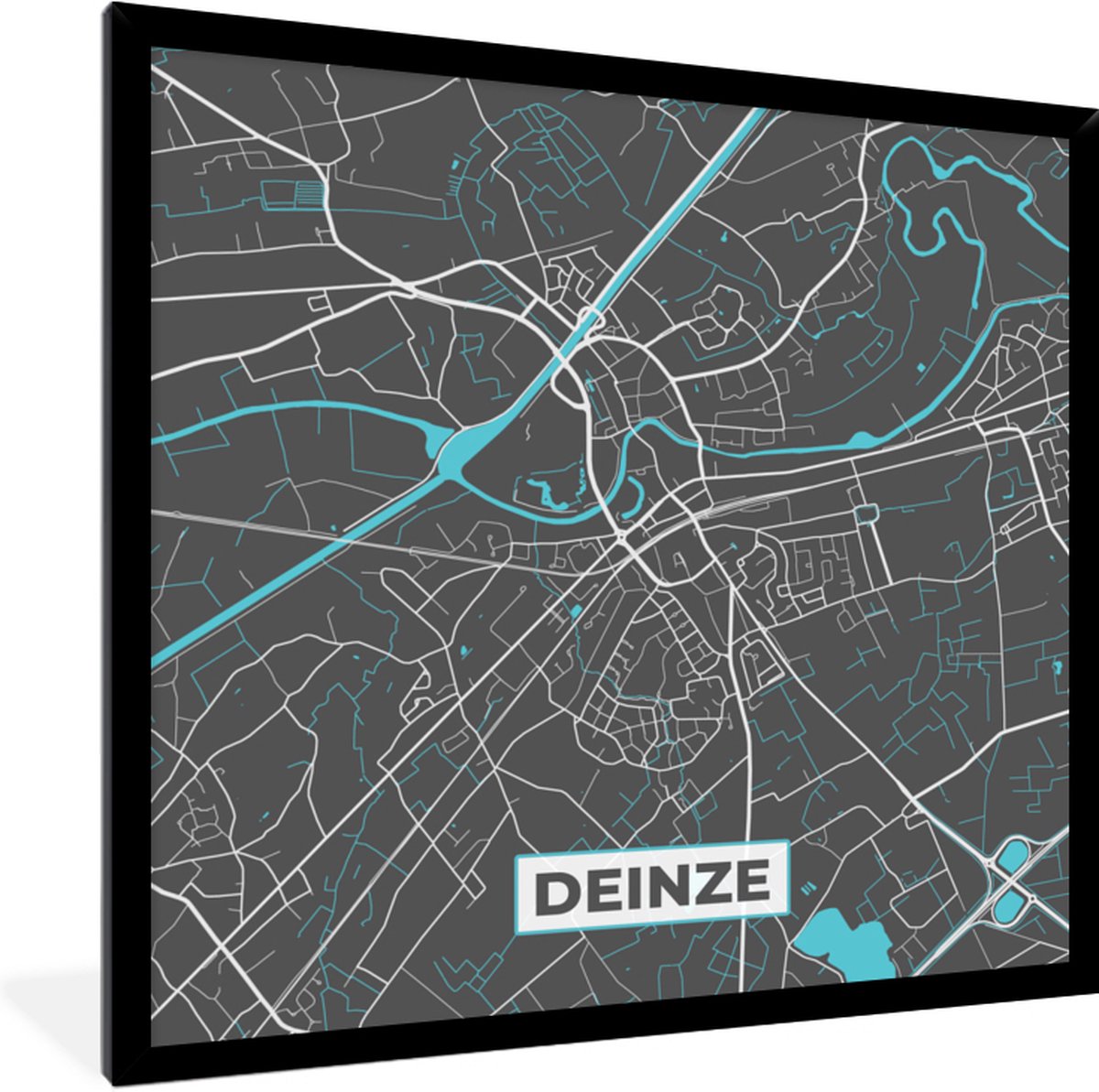 Fotolijst incl Poster België Deinze Stadskaart Kaart Blauw Plattegrond bol com