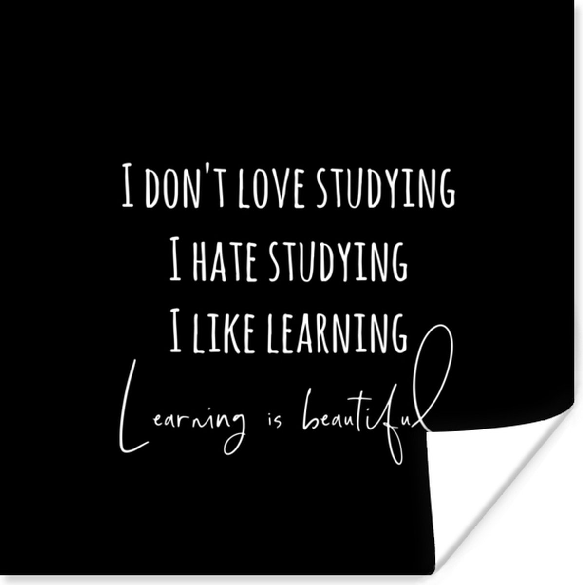 Poster Quote - Studeren - Leren - Zwart - 75x75 cm