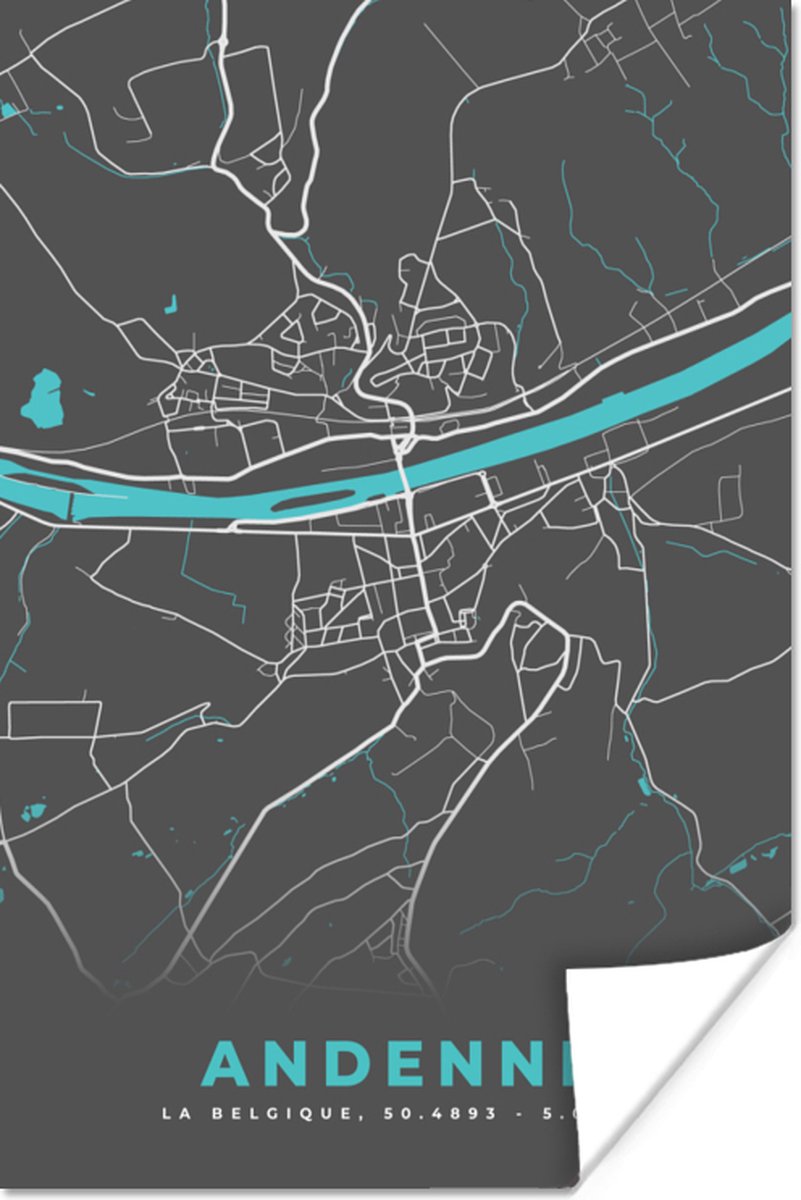 Poster City Map – Grijs - Carte – Andenne – België – Carte - 80x120 cm ...