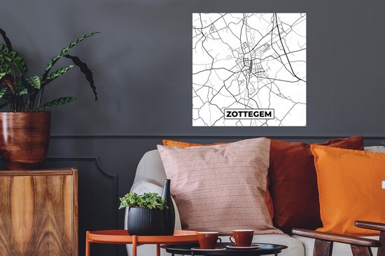 Affiche Zwart Wit – België – Carte – City Map – Map – Zottegem - 50x50 cm