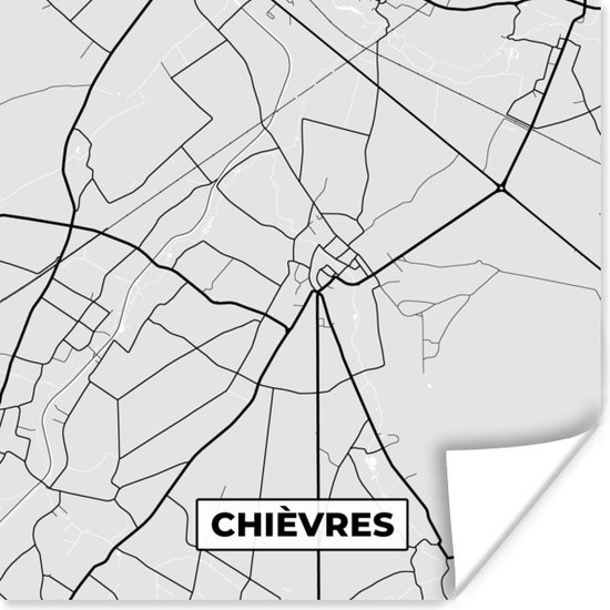 Poster Plattegrond - Chièvres - Zwart Wit - Stadskaart - Kaart