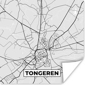 Poster Zwart Wit – België – Plattegrond – Stadskaart – Kaart – Tongeren - 100x100 cm XXL