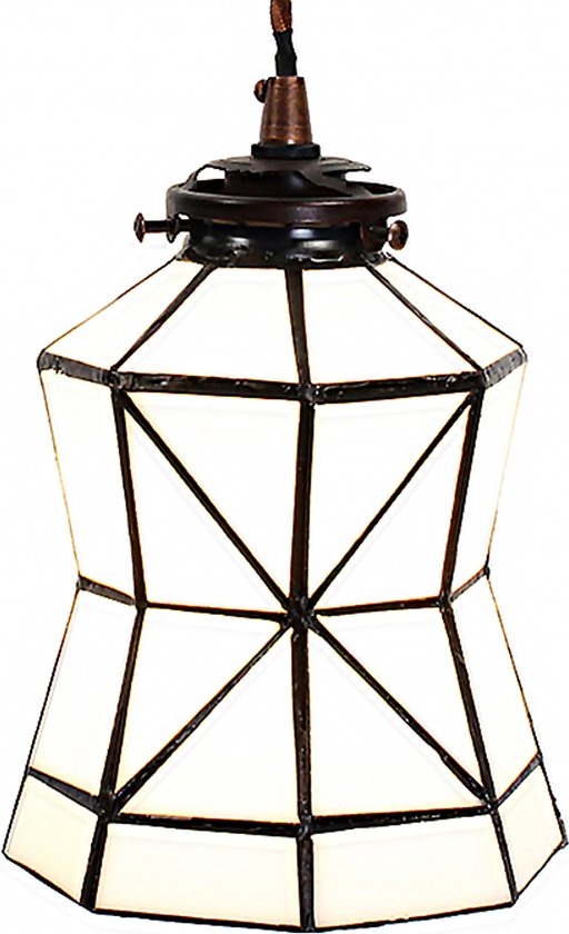 LumiLamp Hanglamp Tiffany Ø 15x115 cm Wit Bruin Glas Metaal Hanglamp Eettafel