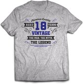 18 Jaar Legend - Feest kado T-Shirt Heren / Dames - Antraciet Grijs / Donker Blauw - Perfect Verjaardag Cadeau Shirt - grappige Spreuken, Zinnen en Teksten. Maat L