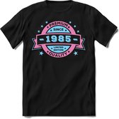 1985 Premium Quality | Feest Kado T-Shirt Heren - Dames | Licht Roze - Licht Blauw | Perfect Verjaardag Cadeau Shirt | Grappige Spreuken - Zinnen - Teksten | Maat S