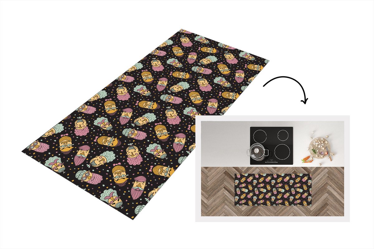 KitchenYeah Keukenloper - Loper keuken - Patronen - Baard - Gezicht - 120x50 cm - Keukenloper vinyl Multicolor