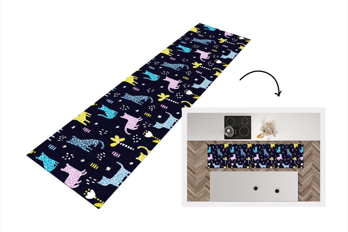 KitchenYeah Keukenloper - Loper keuken - Design - Jungle - Luipaard - Dieren - 240x60 cm - Keukenloper vinyl Multicolor