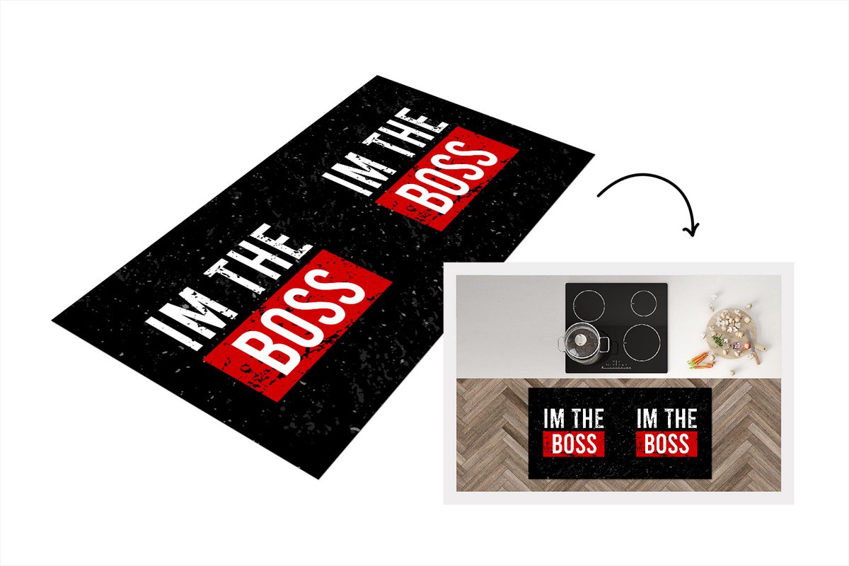 KitchenYeah Keukenloper - Loper keuken - Boss - Werk - Quotes - 120x60 cm - Keukenloper vinyl Multicolor