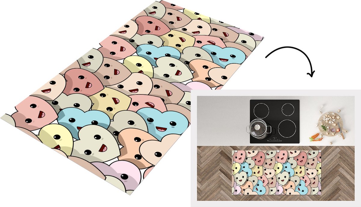 KitchenYeah Keukenloper - Loper keuken - Hart - Patroon - Baby - 120x60 cm - Keukenloper vinyl Multicolor
