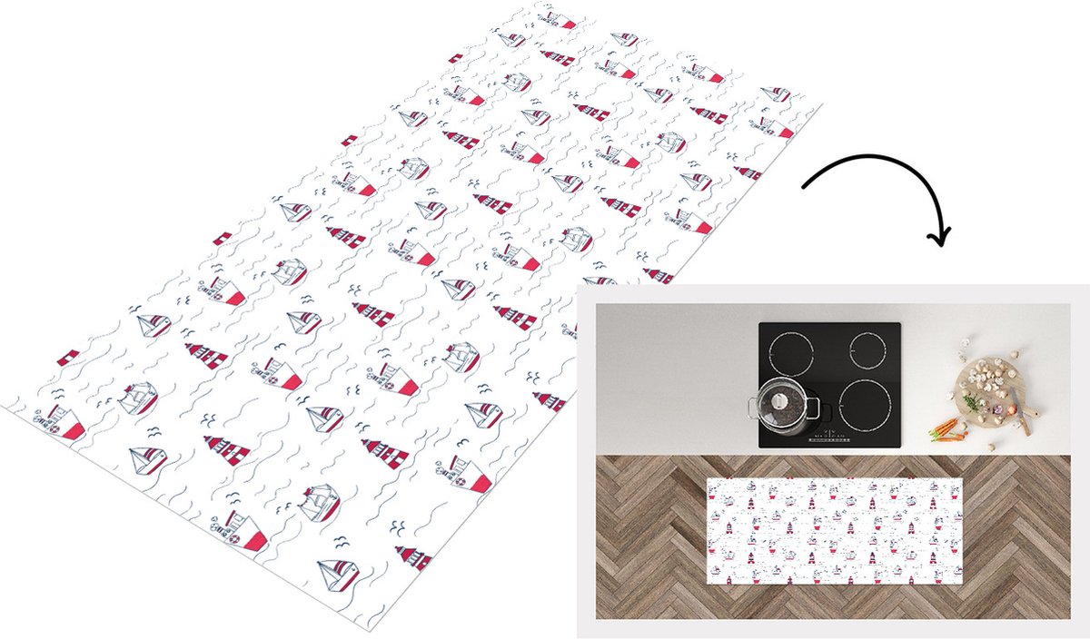 KitchenYeah Keukenloper - Loper keuken - Schepen - Vuurtoren - Patronen - 120x50 cm - Keukenloper vinyl Multicolor