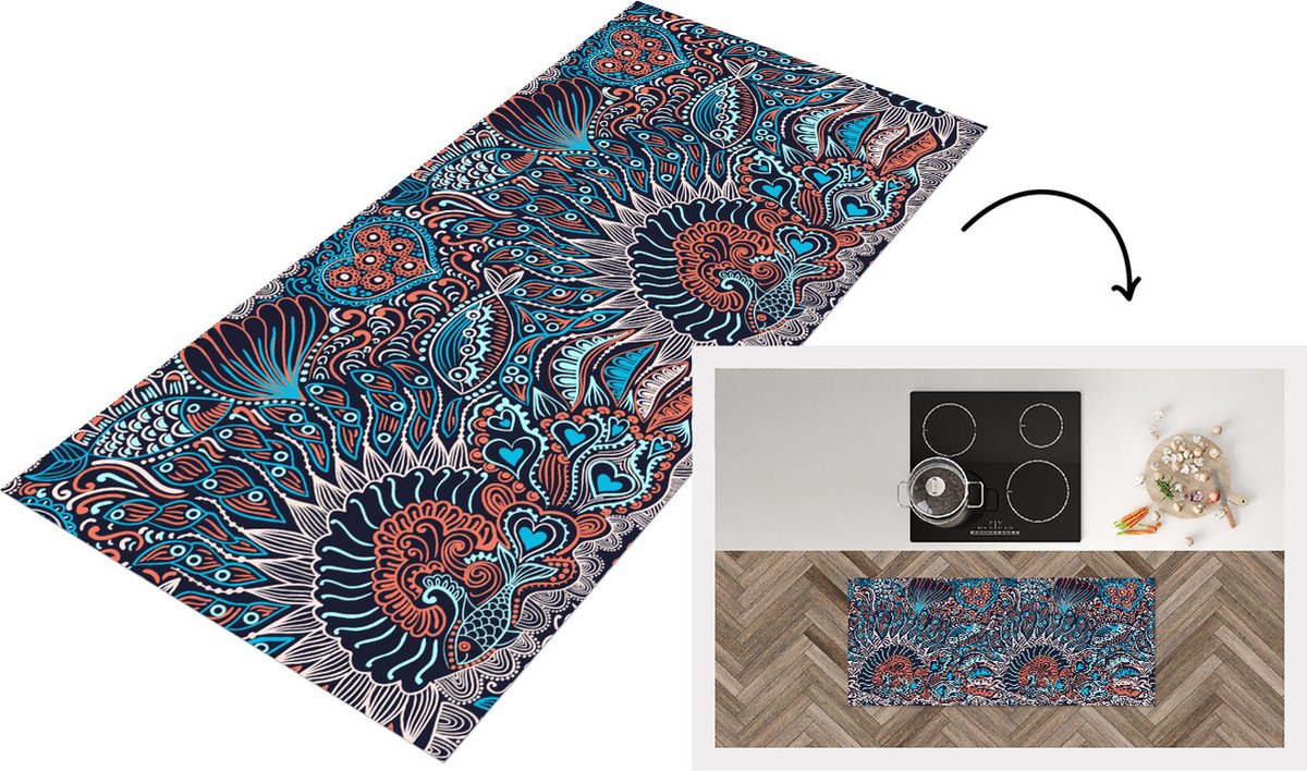 KitchenYeah Keukenloper - Loper keuken - Vis - Koraal - Onderwater - Abstract - Patroon - 120x50 cm - Keukenloper vinyl Multicolor