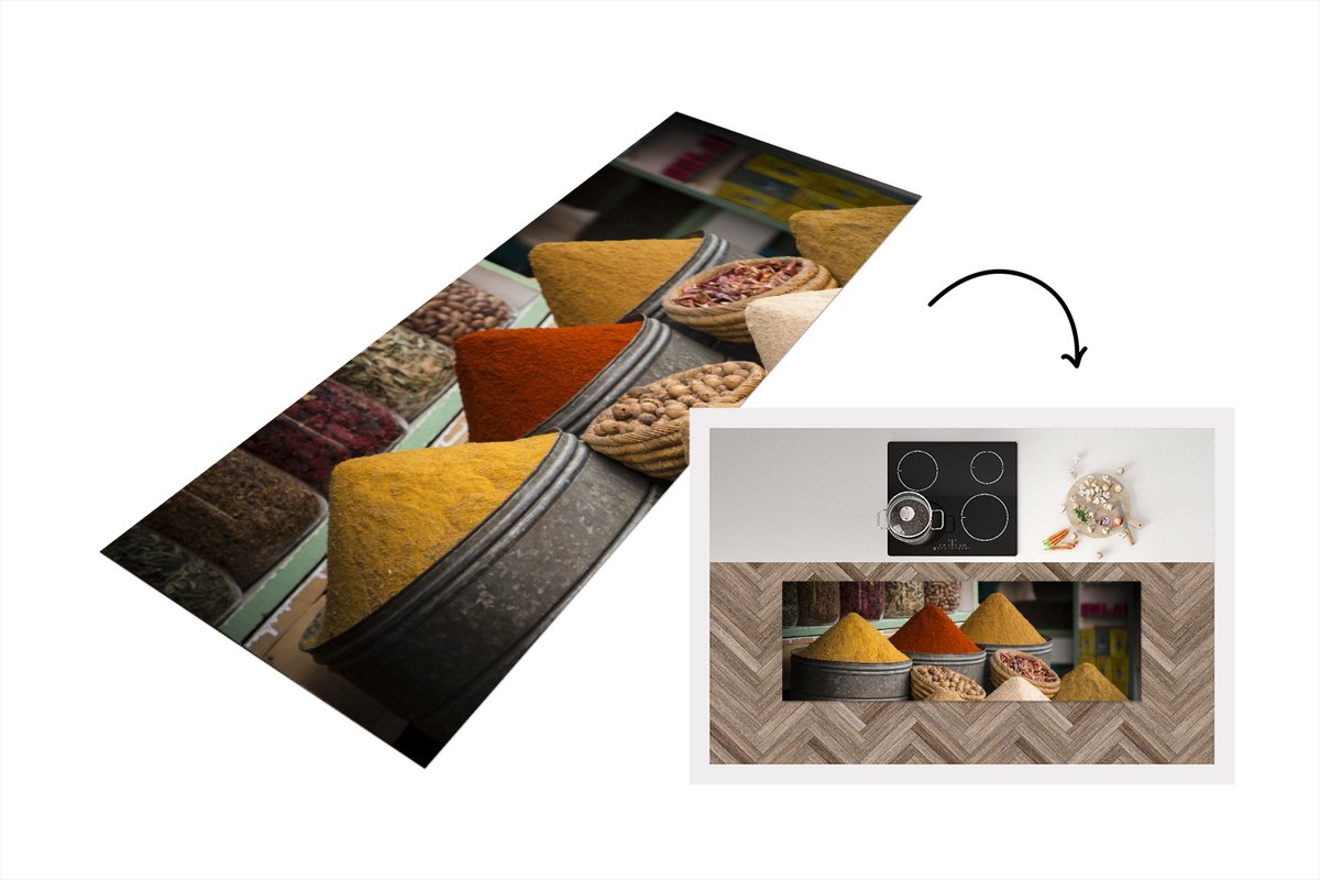 KitchenYeah Keukenloper - Loper keuken - Kruiden - Ton - Specerijen - 150x50 cm - Keukenloper vinyl Multicolor