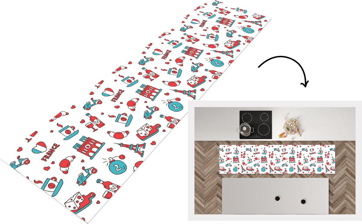 KitchenYeah Keukenloper - Loper keuken - Patroon - Frankrijk - Vlag - Keukenloper vinyl multicolor, foto 6