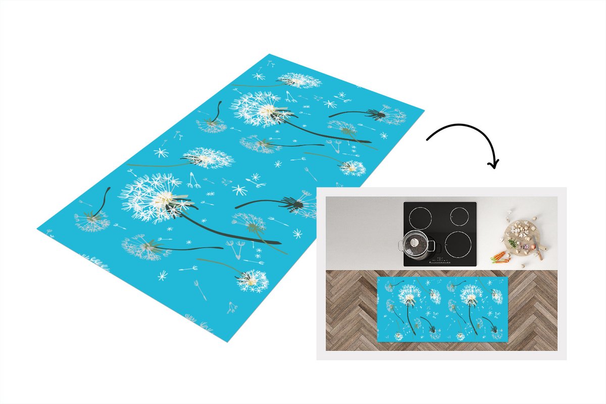 KitchenYeah Keukenloper - Loper keuken - Design - Plant - Paardenbloem - 120x60 cm - Keukenloper vinyl Multicolor