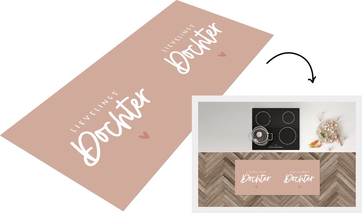 KitchenYeah Keukenloper - Loper keuken - Dochter - Roze - Hartje - Lievelingsdochter - Spreuken - Tekst - 120x50 cm - Keukenloper vinyl Multicolor