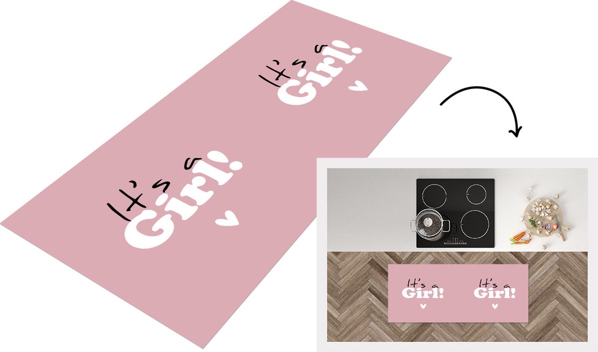 KitchenYeah Keukenloper - Loper keuken - Zwangerschap aankondiging - Meisje - Babyshower - It's a girl - Baby shower - Spreuken - 120x50 cm - Keukenloper vinyl Multicolor