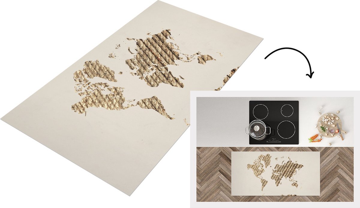 KitchenYeah Keukenloper - Loper keuken - Wereldkaart - Jute touw - Design - 120x60 cm - Keukenloper vinyl Multicolor