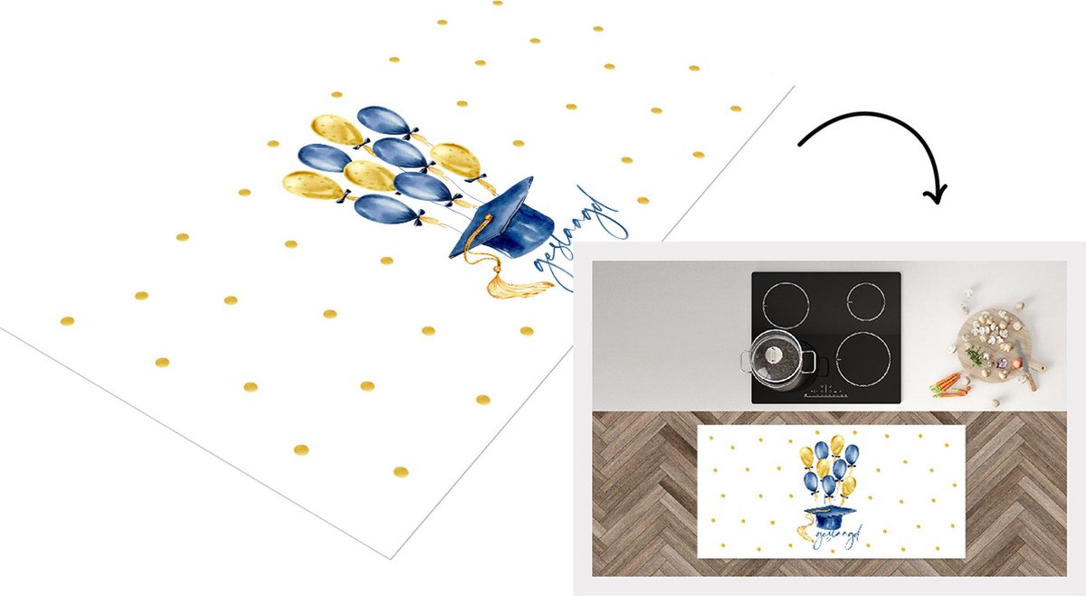 KitchenYeah Keukenloper - Loper keuken - Geslaagd - Ballonnen - Blauw - 120x60 cm - Keukenloper vinyl Multicolor