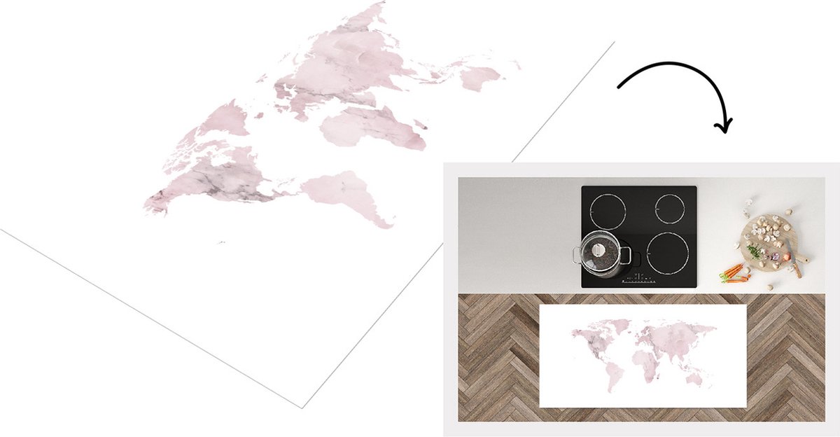 KitchenYeah Keukenloper - Loper keuken - Wereldkaart - Luxe - Marmer - 120x60 cm - Keukenloper vinyl Multicolor