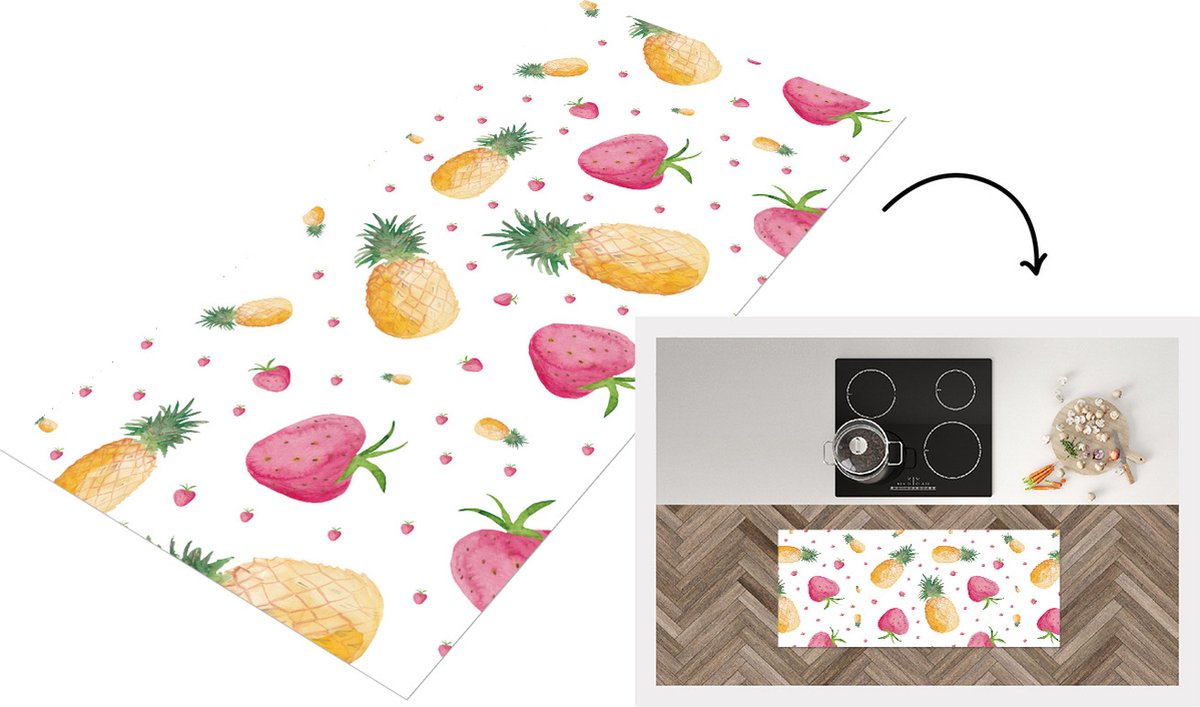 KitchenYeah Keukenloper - Loper keuken - Fruit - Aquarel - Sjablonen - 120x50 cm - Keukenloper vinyl Multicolor