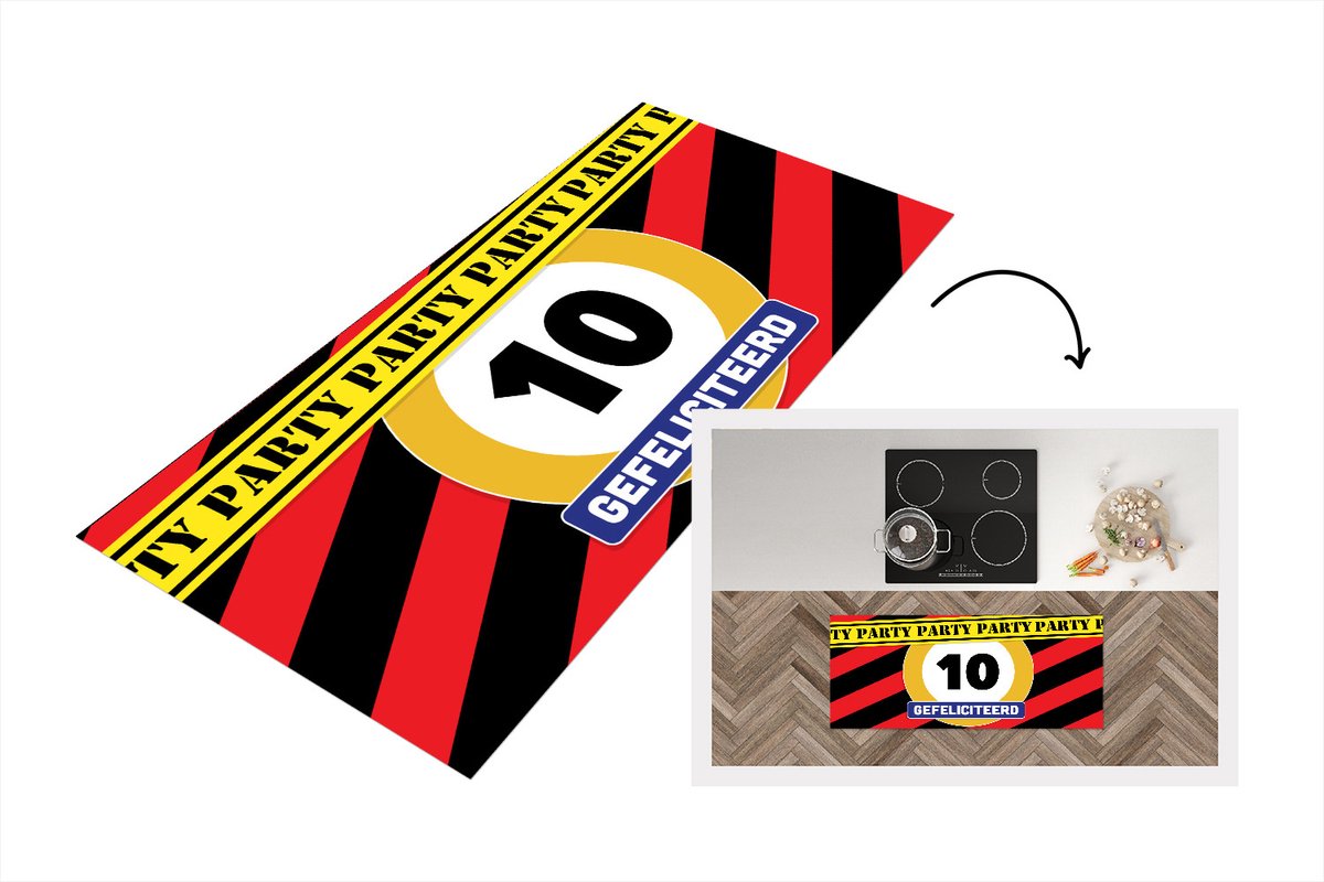 KitchenYeah Keukenloper - Loper keuken - Verjaardag - 10 Jaar - Gefeliciteerd - 120x50 cm - Keukenloper vinyl Multicolor