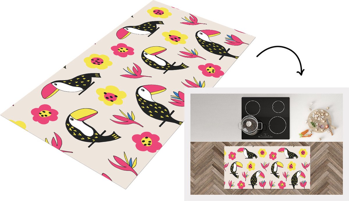 KitchenYeah Keukenloper - Loper keuken - Patronen - Vogel - Bloemen - Keukenloper vinyl multicolor