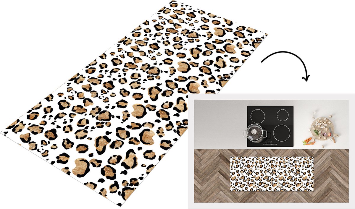 KitchenYeah Keukenloper - Loper keuken - Panterprint - Bruin - Patronen - 120x50 cm - Keukenloper vinyl Multicolor