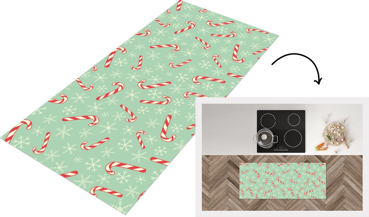 KitchenYeah Keukenloper - Loper keuken - Zuurstok - Kerst - Sneeuwvlok - Patronen - 120x50 cm - Keukenloper vinyl Multicolor