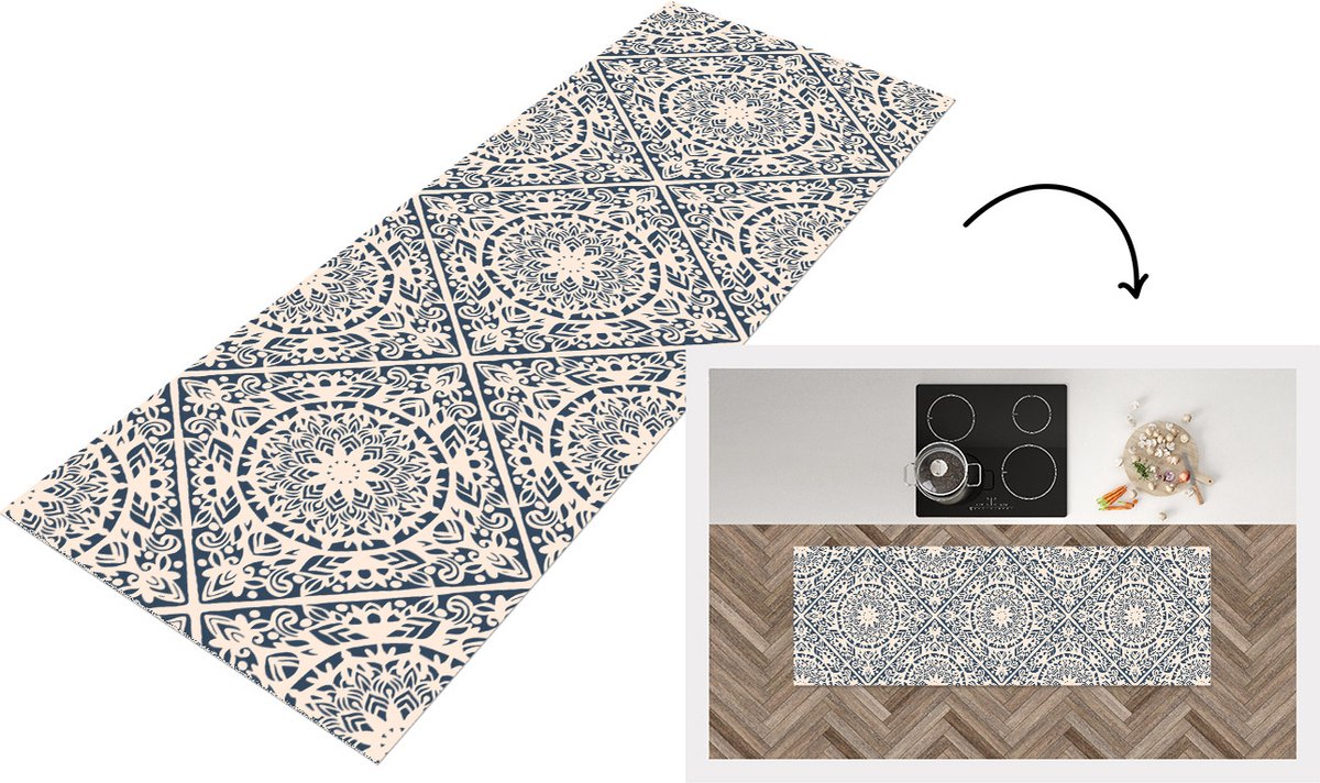 KitchenYeah Keukenloper - Loper keuken - Design - Ornament - Vintage - Retro - 150x50 cm - Keukenloper vinyl Multicolor