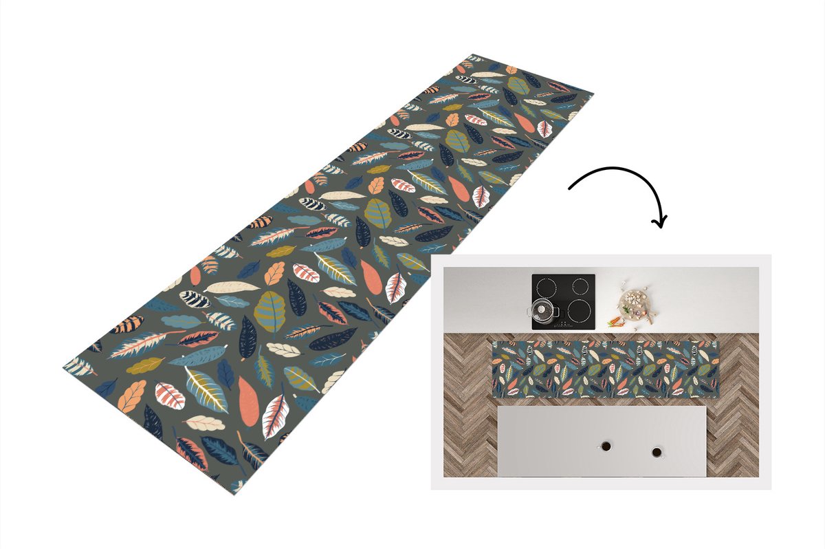 KitchenYeah Keukenloper - Loper keuken - Patroon - Blaadjes - Pastel - Keukenloper vinyl multicolor, foto 6