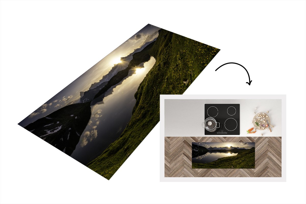 KitchenYeah Keukenloper - Loper keuken - Zwitserland - Alpen - Water - 120x50 cm - Keukenloper vinyl Multicolor