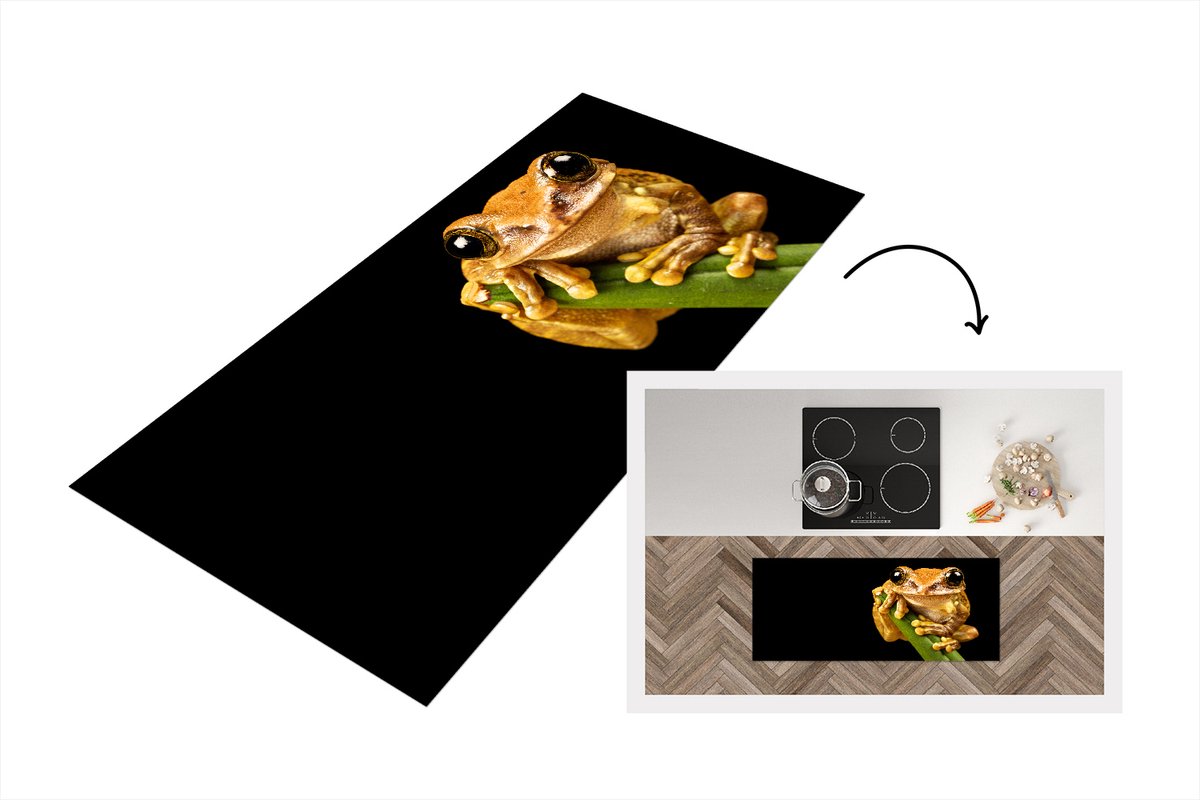 KitchenYeah Keukenloper - Loper keuken - Kikker - Gras - Zwart - 120x50 cm - Keukenloper vinyl Multicolor
