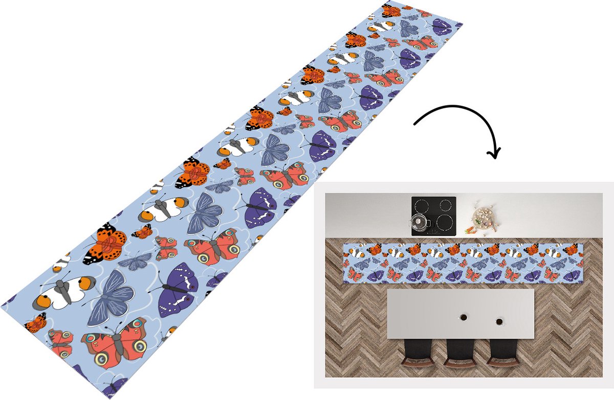 KitchenYeah Keukenloper - Loper keuken - Meisjes - Vlinder - Oranje - Patronen - Keukenloper vinyl, foto 5
