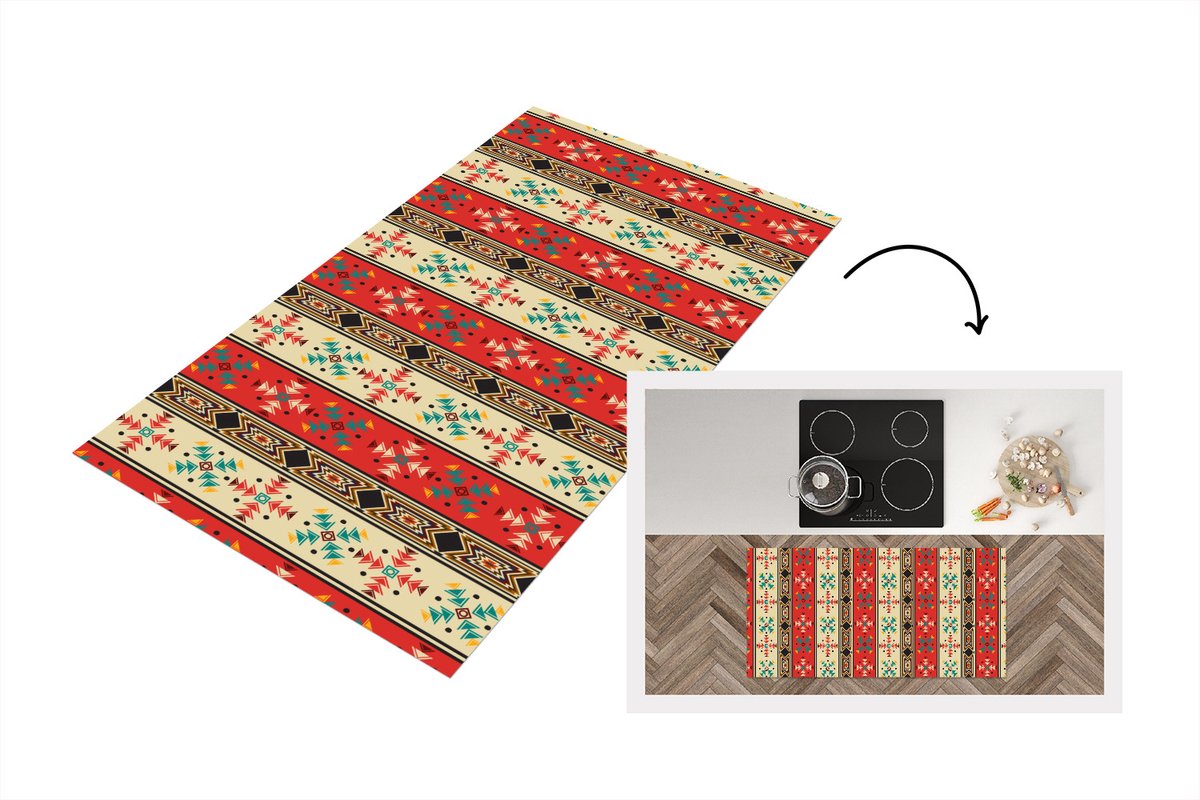 KitchenYeah Keukenloper - Loper keuken - Indianen - Patronen - Abstract - Keukenloper vinyl multicolor, foto 5