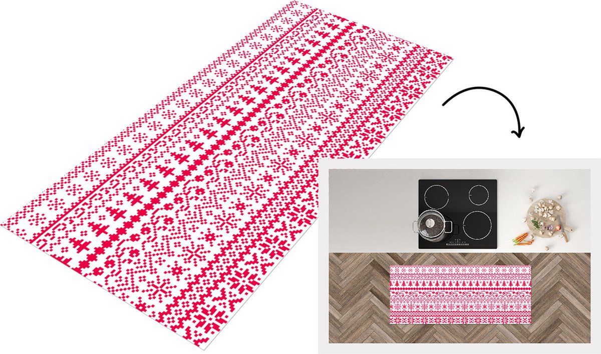 KitchenYeah Keukenloper - Loper keuken - Kerst - Patroon - Boom - 120x50 cm - Keukenloper vinyl Multicolor