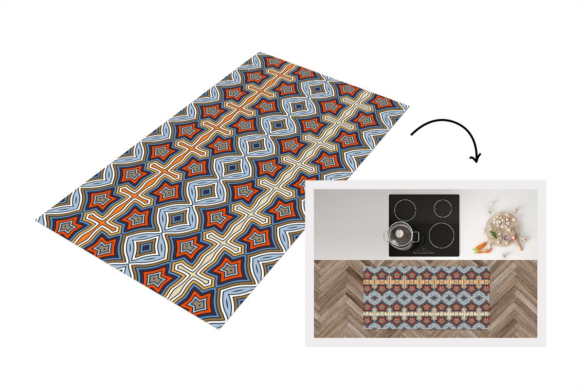 KitchenYeah Keukenloper - Loper keuken - Patroon - Afrika - Vormen - 120x60 cm - Keukenloper vinyl Multicolor
