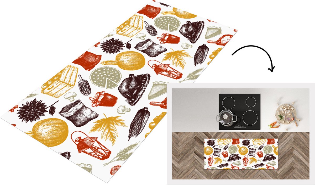KitchenYeah Keukenloper - Loper keuken - Thanksgiving - Patronen - Dinner - Keukenloper vinyl Multicolor