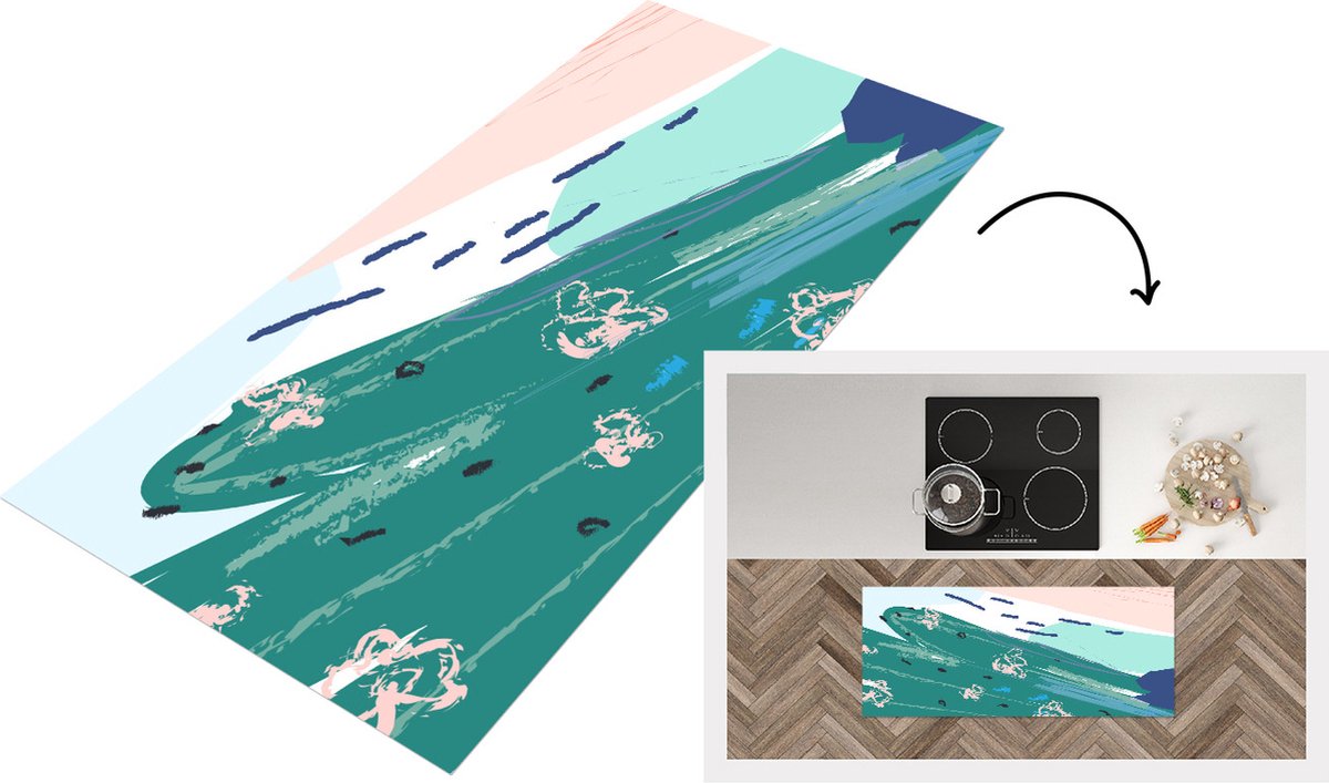 KitchenYeah Keukenloper - Loper keuken - Zomer - Abstract - Groen - 120x50 cm - Keukenloper vinyl Multicolor