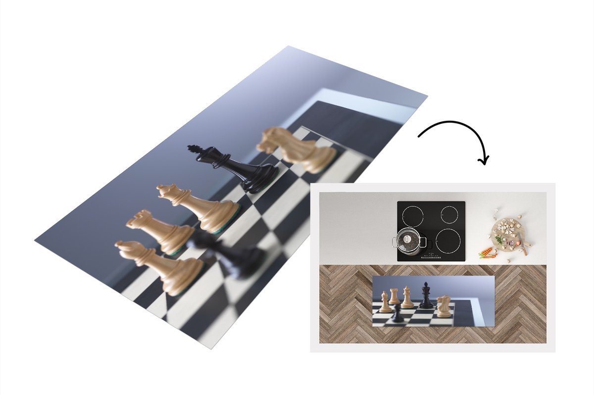 KitchenYeah Keukenloper - Loper keuken - De witte kant is in de meerderheid tijdens het schaken - 120x50 cm - Keukenloper vinyl Multicolor