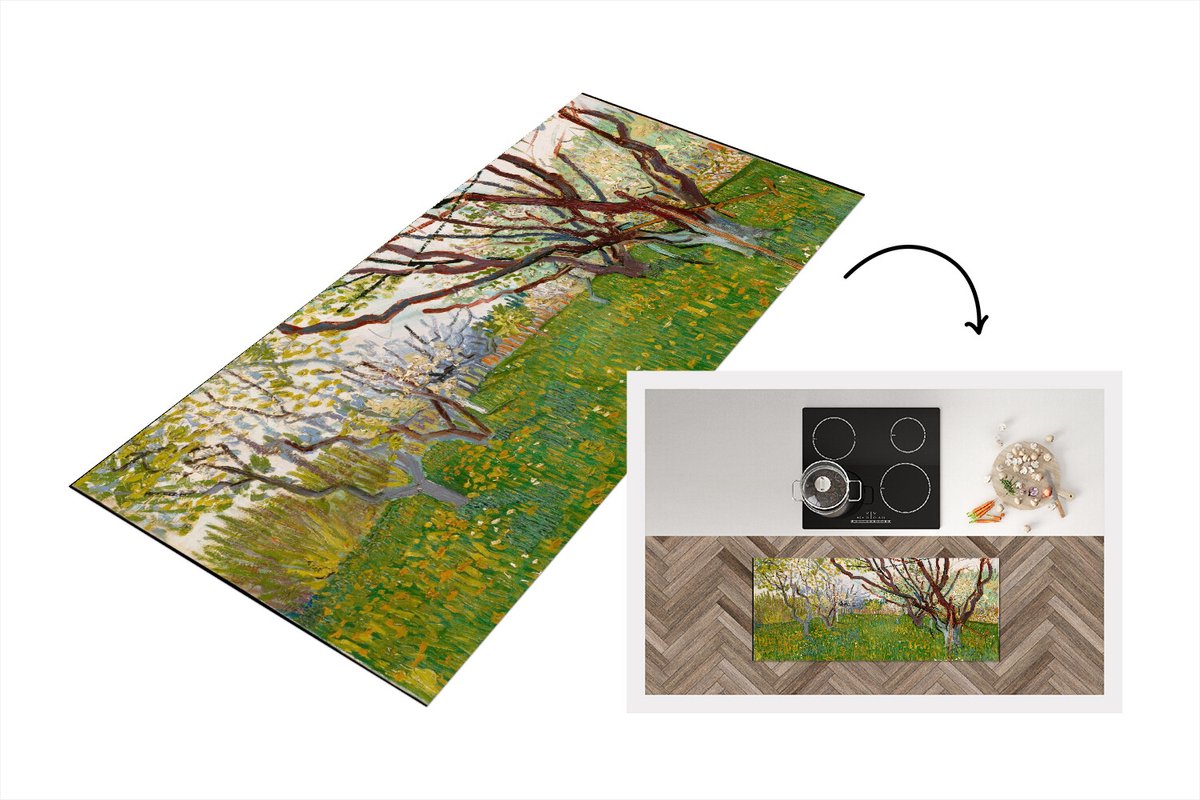 KitchenYeah Keukenloper - Loper keuken - Bloeiende boomgaard - Vincent van Gogh - 120x50 cm - Keukenloper vinyl Multicolor