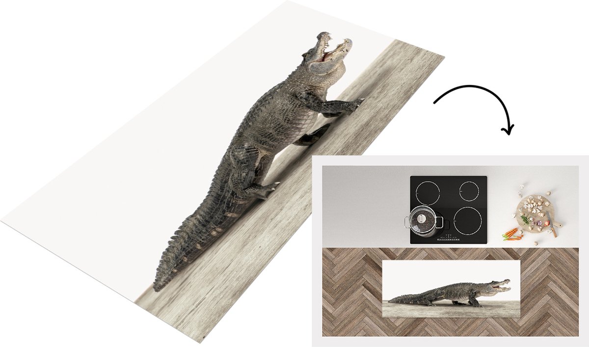 KitchenYeah Keukenloper - Loper keuken - Kinderkamer - Krokodil - Stoere jongenskamer - 120x50 cm - Keukenloper vinyl Multicolor