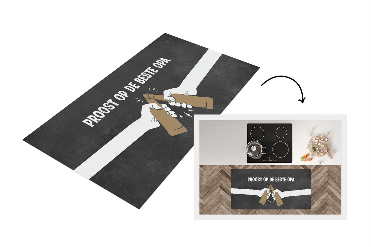 KitchenYeah Keukenloper - Loper keuken - Vaderdag kados - Opa - Proost op de beste opa - Quote - Spreuken - 120x60 cm - Keukenloper vinyl Multicolor