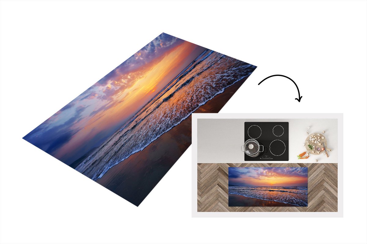 KitchenYeah Keukenloper - Loper keuken - Strand - Zon - Lucht - 120x60 cm - Keukenloper vinyl Multicolor
